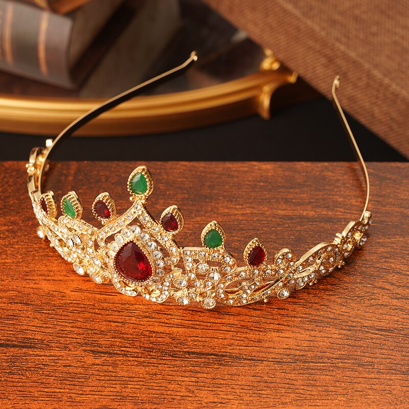 Arabic Wedding Hair Accessories Gold Crown Morocco Bridal Headpiece Rhinestone Muslim Women Headbands Metal Marriage