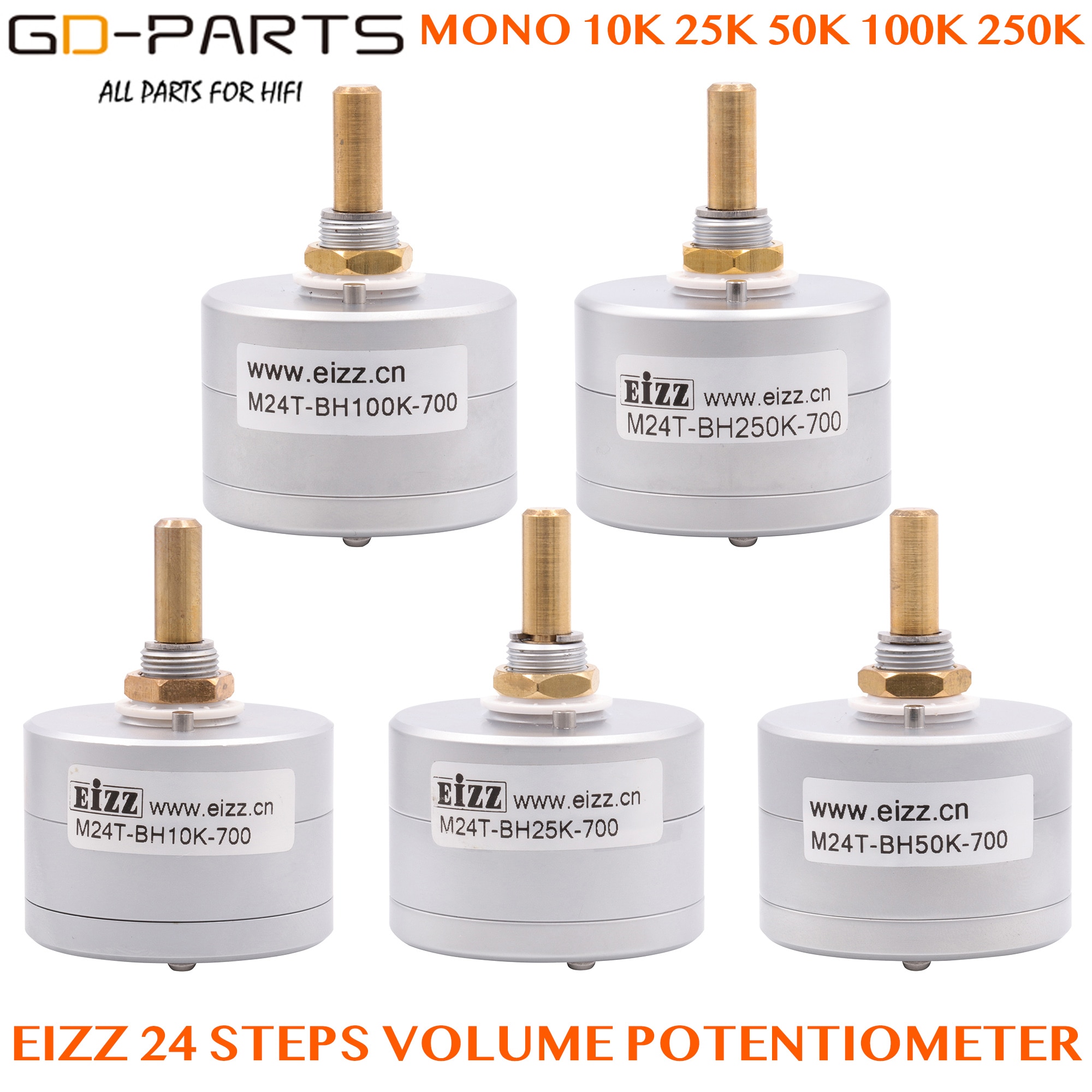 EIZZ Mono 10K 25K 50K 100K 250K 24 Steps Volume Potentiometer LOG Stepped Attenuator Serial Type 6mm Brass Shaft Hifi DIY 1PC