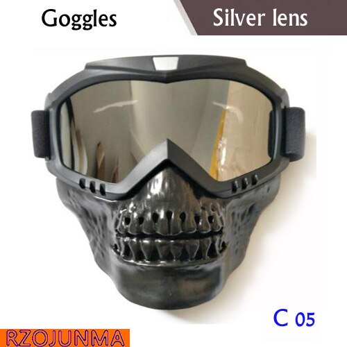 Skull Ski goggles Mask Detachable Snowboard Eyewear Windproof Riding Snow Snowmobile Goggle Sci Funny Skiing Glasses Oculos: Silver