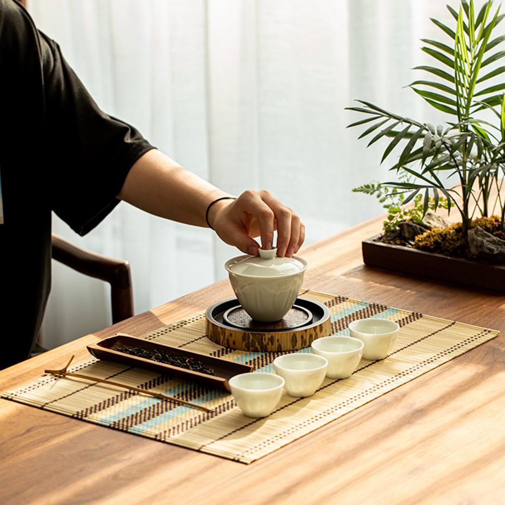 Vedenpitävä kevyt pöytä koristeellinen bambu tabletti lasinalus pöytä matto koriste tee tarvikkeet kodin keittiön matto