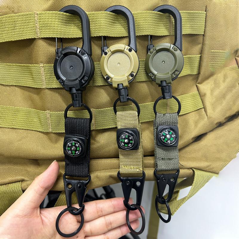 Intrekbare sleutelhanger, stevige ID-badgehouder met rolmechanisme, multitool sleutelhanger, badgehouder met 25,6 inch stalen intrekbaar koord en sleutelring