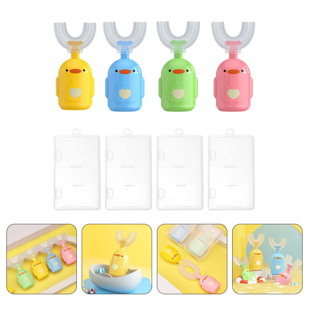 4 Sets U-vorm Kinderen Tandenborstels Praktische Handleiding Kids Tandenborstels (Assorti Kleur): 9.3X4.5CM