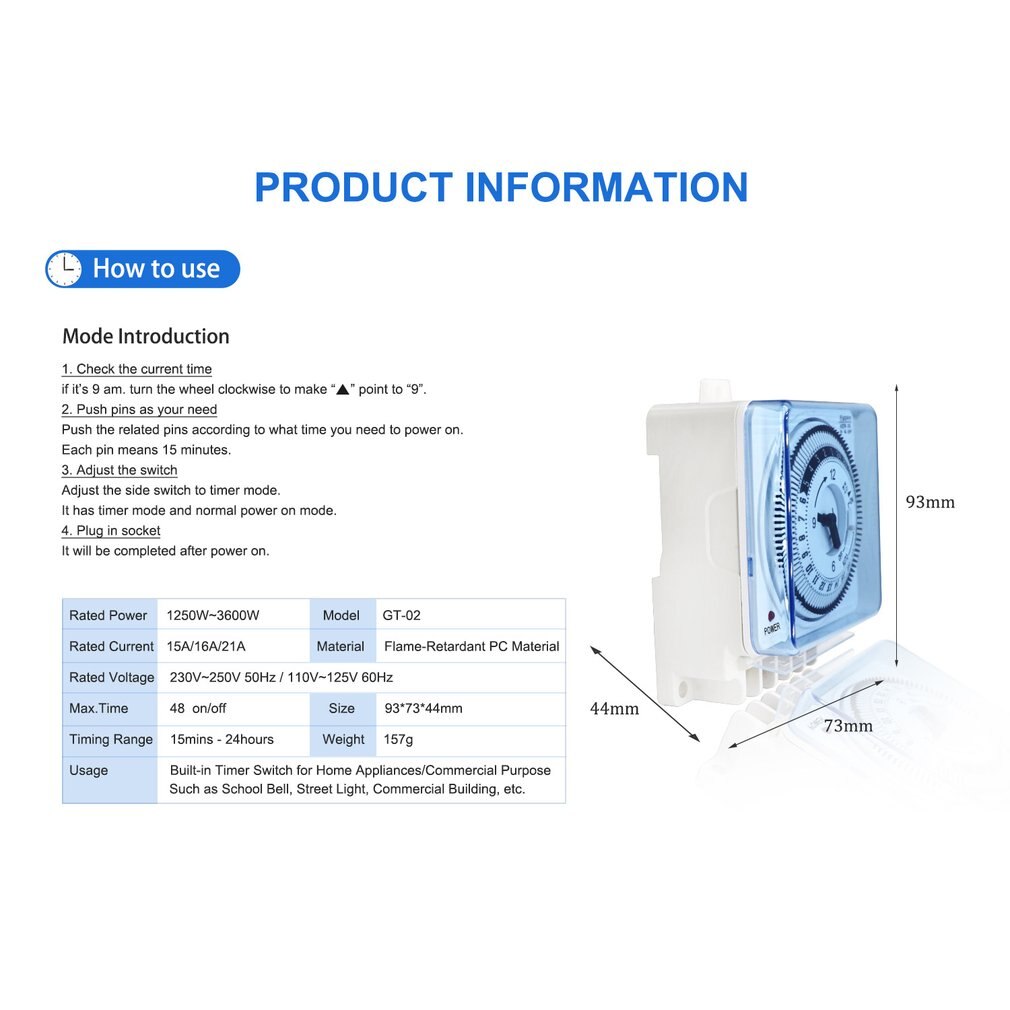 Mechanical Timer Time Switch Industrial Wiring Timer Switch 230V 50Hz 16A Timing Panel Wall Industrial Switch Wiring Supplies