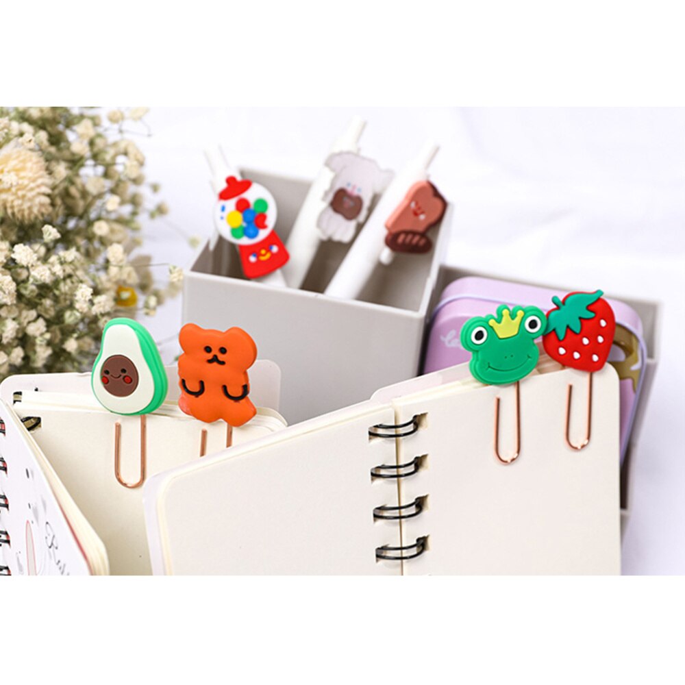 8pcs Korean Ins Style Cartoon Pattern Paper Clip Binding Pin Office Paper Clip Bookmark(Strawberry)