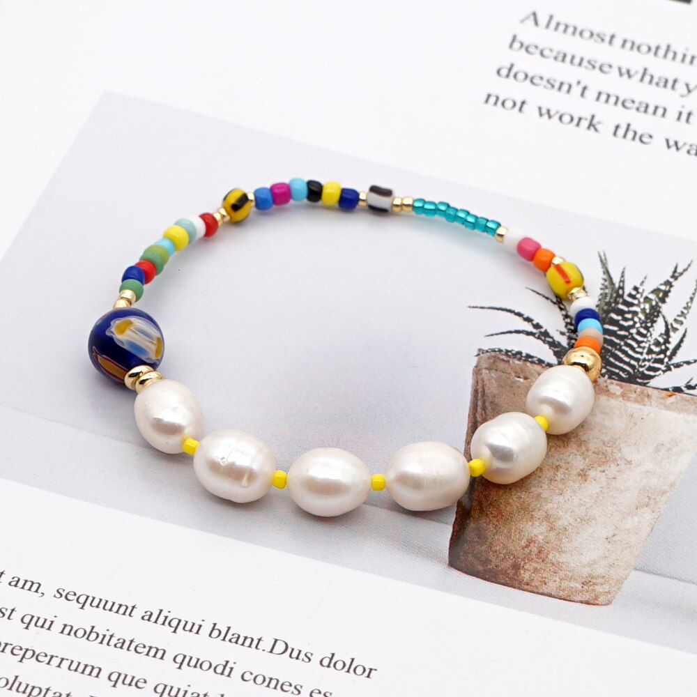 andare2BOHO Reale Della Perla dell'acqua Dolce Del Braccialetto Dei Braccialetti Delle Donne patchwork Perline Boho di proprietà Regalo Dei Monili Pulseras Mujer Moda Fatti A Mano