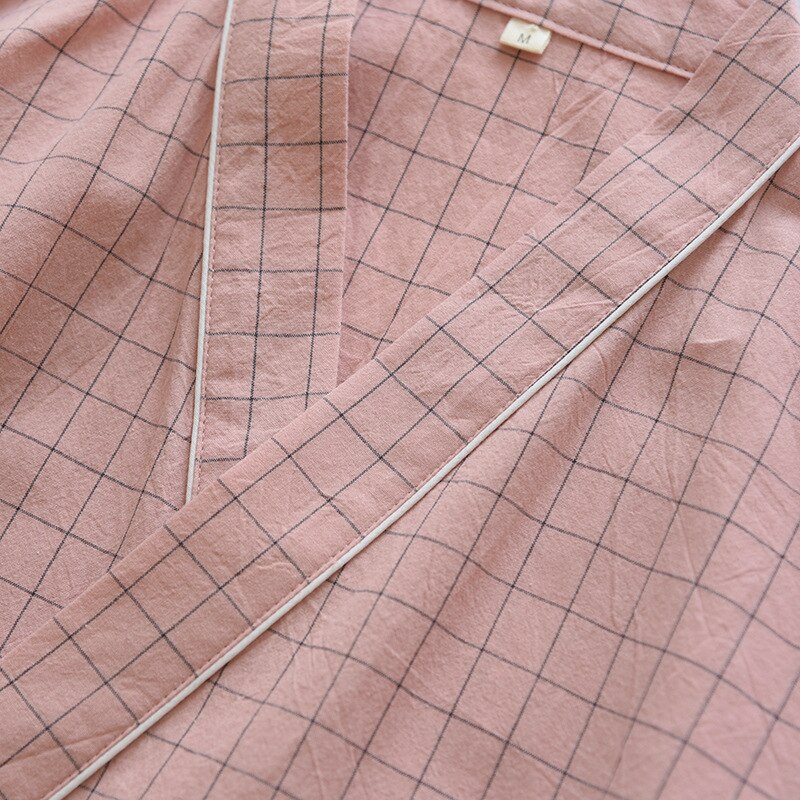 Bata de baño de algodón 100% para hombre, Kimono de estilo japonés, a cuadros, de gasa, suelta, ropa de dormir humeante