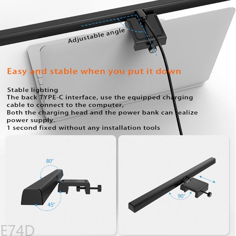 E74D E-Reading Lamp Clip on Laptop Light Type C Powered Reading Lamp for Laptop Brightness Hue Adjustment No Sn for Glare
