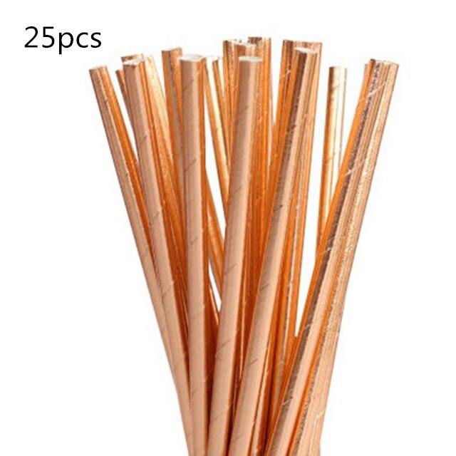 Rose Gold birthday party decorations Disposable Tableware Set Paper Plate Cup Wedding Bachelorette Party Decoration Baby Shower: straw 25pcs