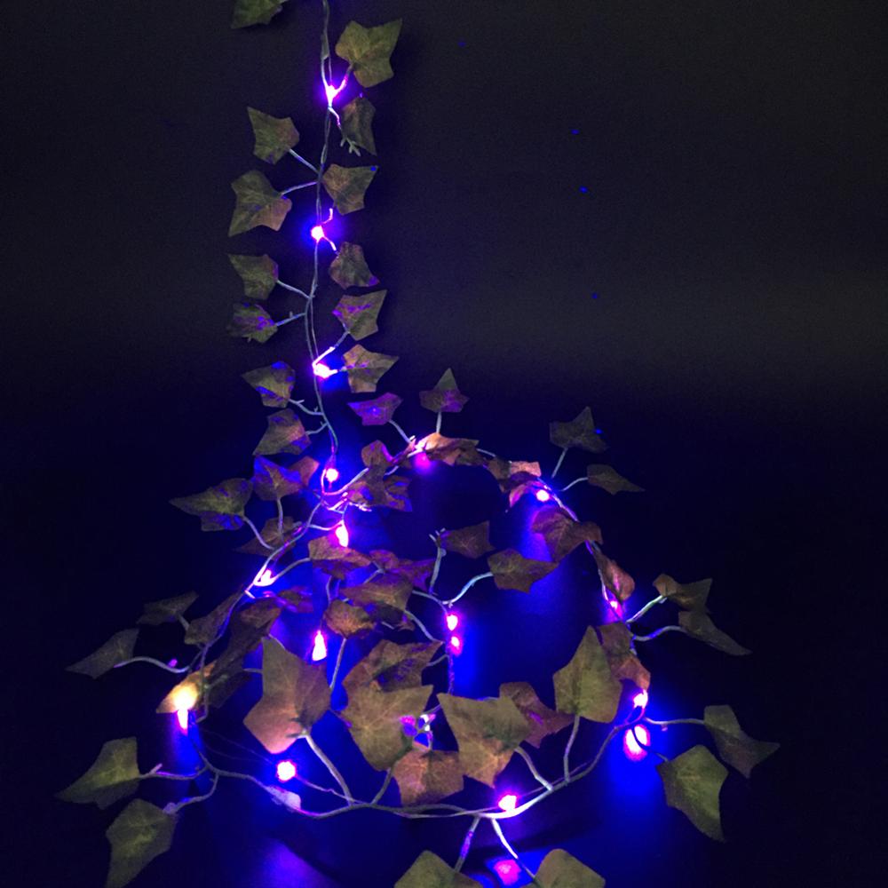 2m/ 20 led kunstige planter streng lys grøn blad efeu vin fe lys streng ahorn blade lampe krans gør-det-selv hængende belysning: Lilla