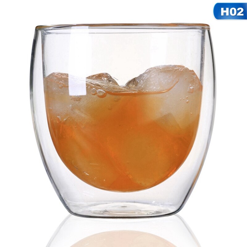 Varmebestandig dobbeltvægs glas kop 80/250/350ml øl krus te whiskyglas kopper drikkeglas vandflaske kaffekopper: H02