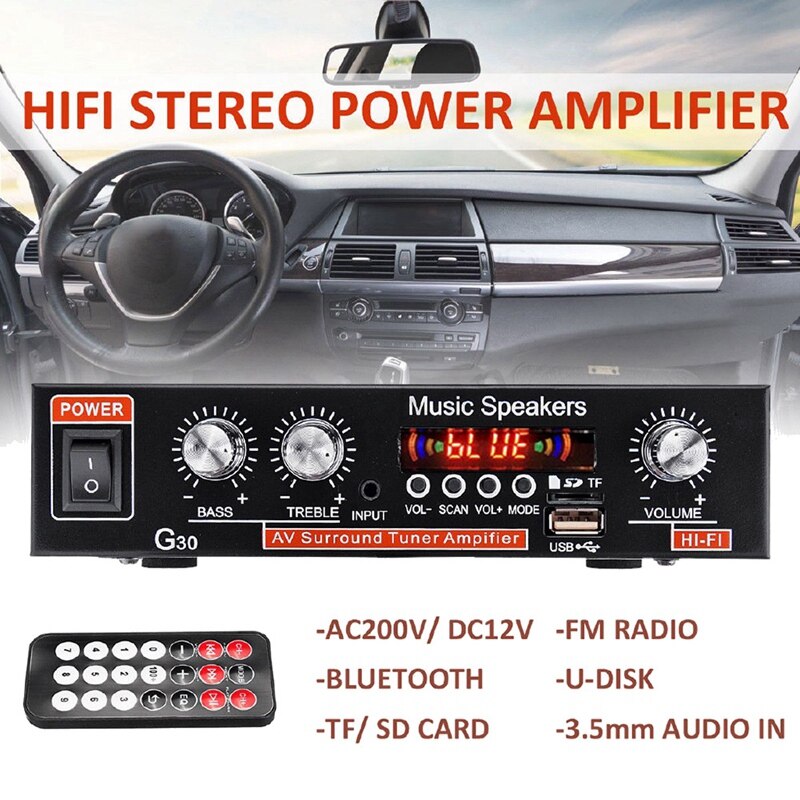 Bluetooth 800W Mini Power Audio Amplifier Hi-Fi Bass AMP MP3 FM USB SD Car Home(EU Plug)