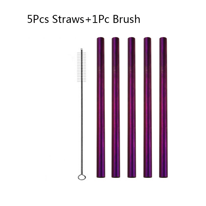 5/10pcs 304 Stainless Steel Straws Bubble Tea Diameter 12mm Reusable Drinking Straw Milk Tea Rainbow Metal Straws: 5pcs Purple