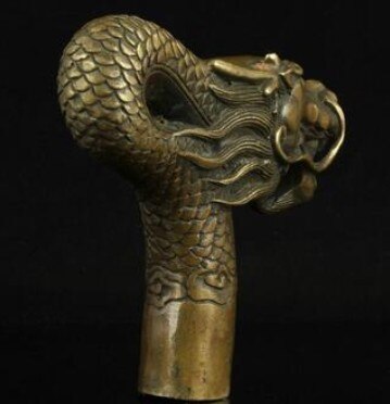 YM 324 100% brons Zuiver Koper Messing oude Opa Goede Lucky Wandelstok Hoofd China Oude Handwerk Carving Brons Dragon