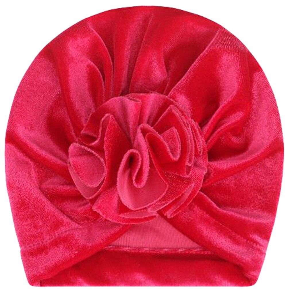 Baby Bloem Fluwelen India Hoed Moslim Ruche Kanker Chemo Hoed Beanie Meisjes Jongens Moslim Sjaal Cap Haaraccessoires: HOT PINK