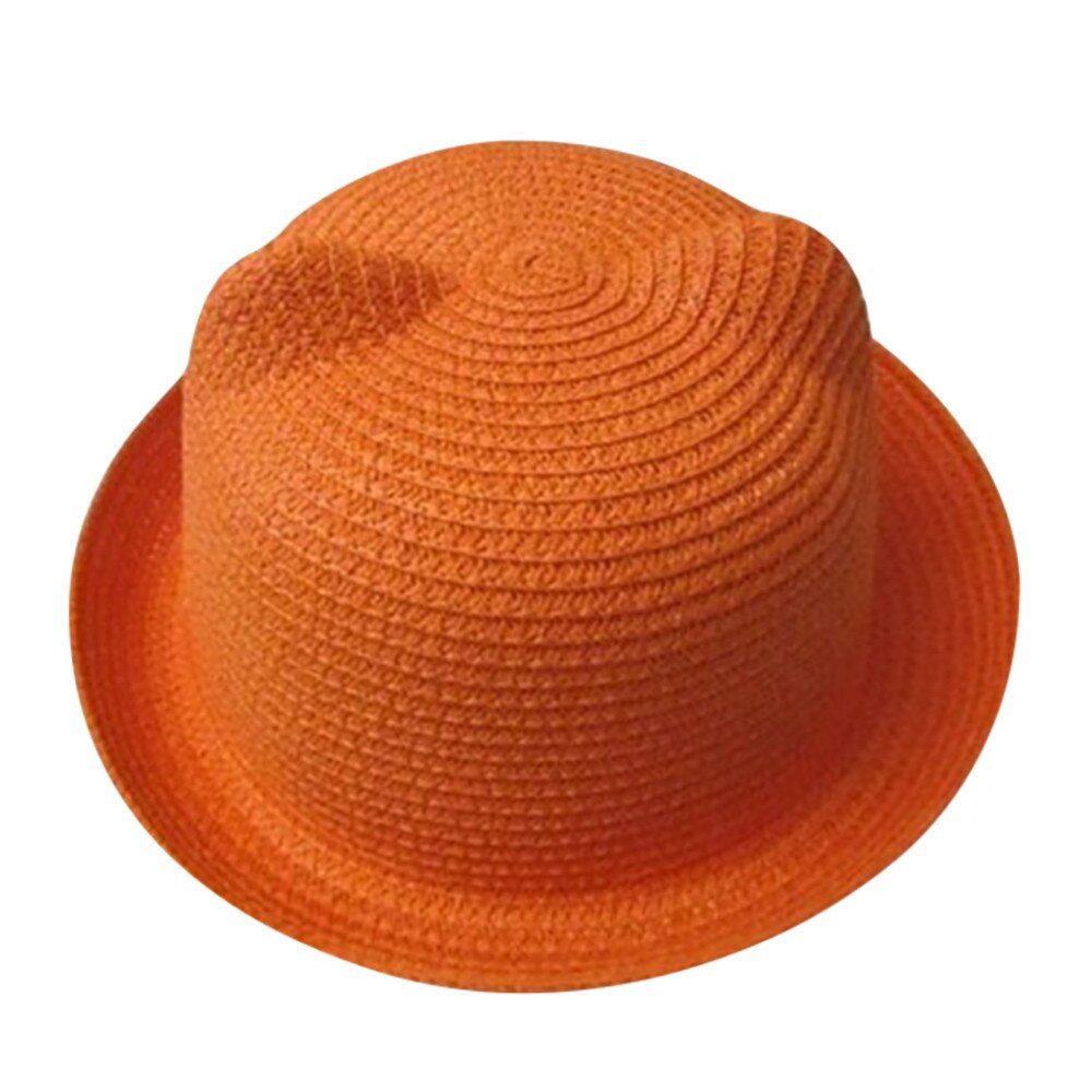 Chapeau de plage d'été pour bébé, chapeaux en paille respirants pour enfants, oreilles de chat, mignon, solide pour garçons et filles, offre spéciale: Orange