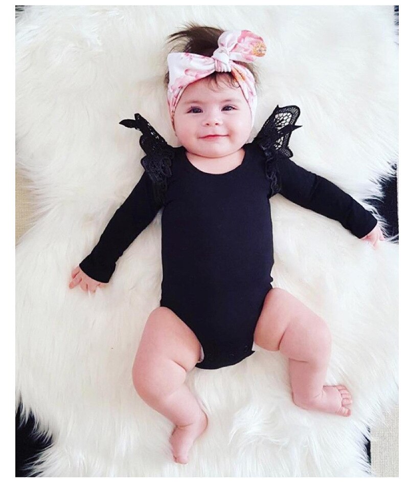 Mode Baby Meisjes Kleding Lange Mouw Baby Romper Katoenen Baby Ruches Rompertjes: Black / 6m