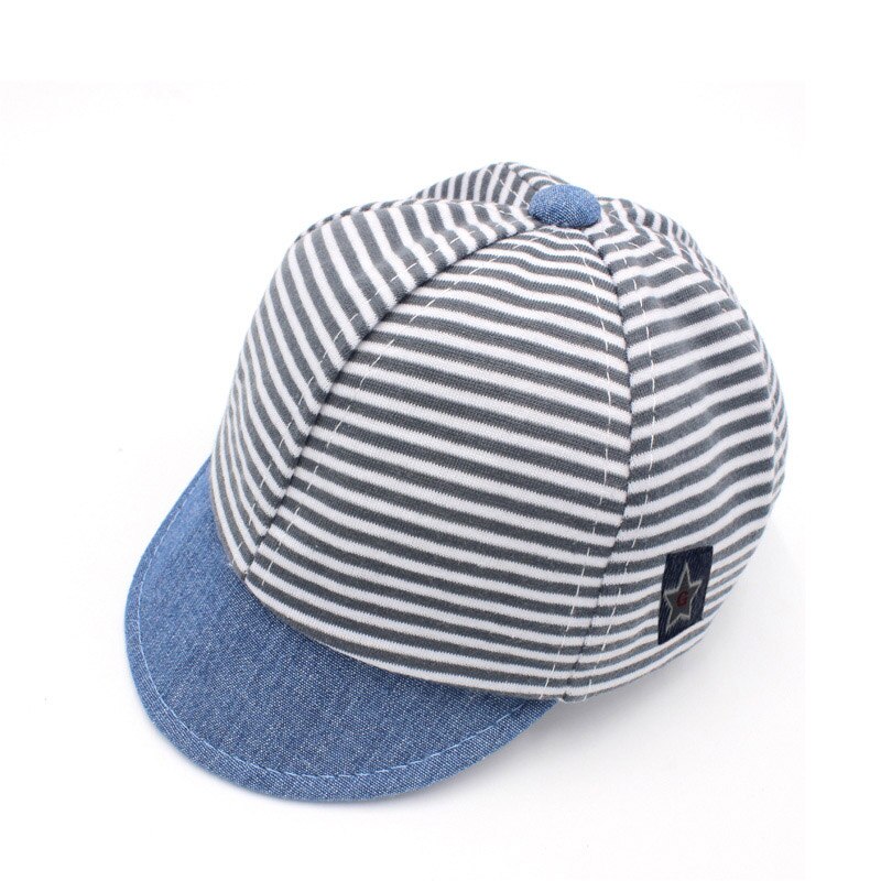 Gestreiften Baby Hut Sommer Baumwolle Baby Junge Kappe Einstellbar Säuglings Hüte für Mädchen 6-18M 1 PC: Navy Cotton