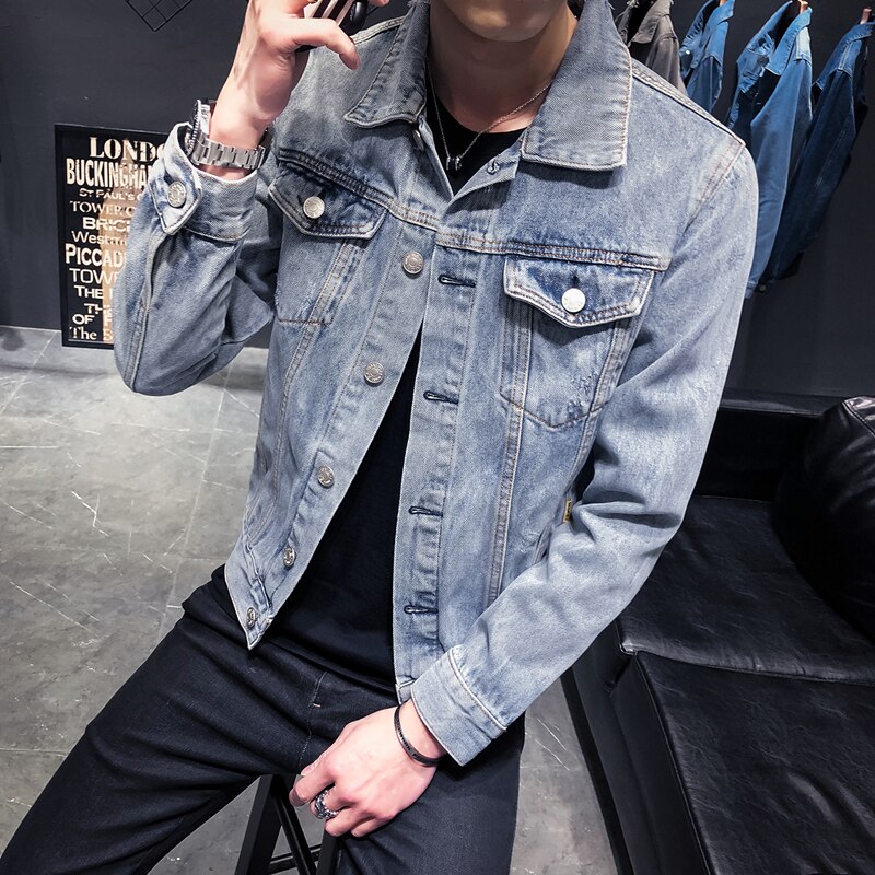 Denim Jacket Men Hole Retro Motorcyle Basic Coat Streetwear Hip Hop Bomber Jacket Cowboy Men's Jean Jacket Chaqueta Hombre