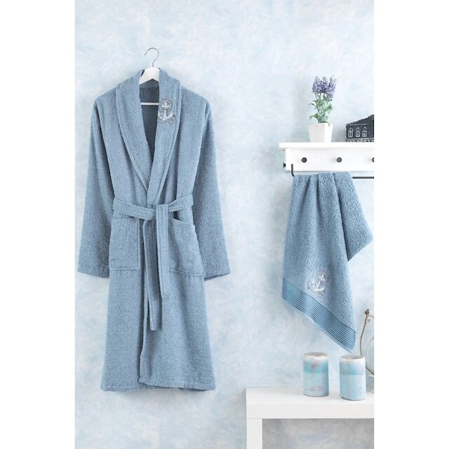 Özenev Gredel 2 Piece Male Bathrobe Set Indigo 439695341