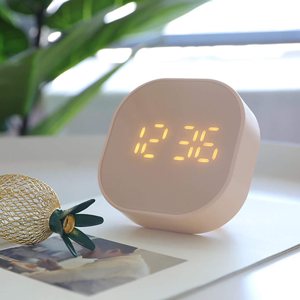 Carré petit réveil lumineux muet LED multifonctionnel numérique horloge lumière température chambre rétro bureau Table décor