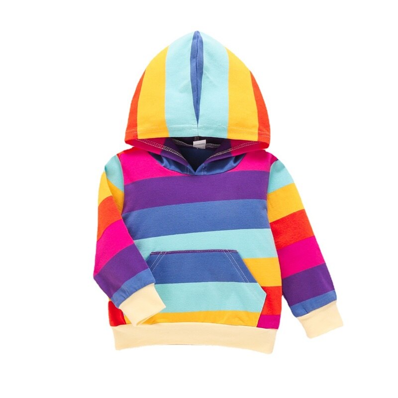 Herfst Lente Kinderen Hoodies Kinderen Meisje Jongen Regenboog Streep Hooded Lange Mouw Sweatshirt
