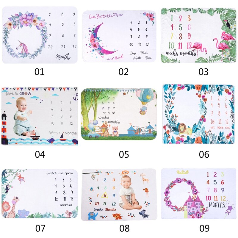 Cartoon Patroon Baby Baby Milestone Foto Props Achtergrond Dekens Achtergrond Doek Kalender Bebe Jongen Meisje Foto Accessoires