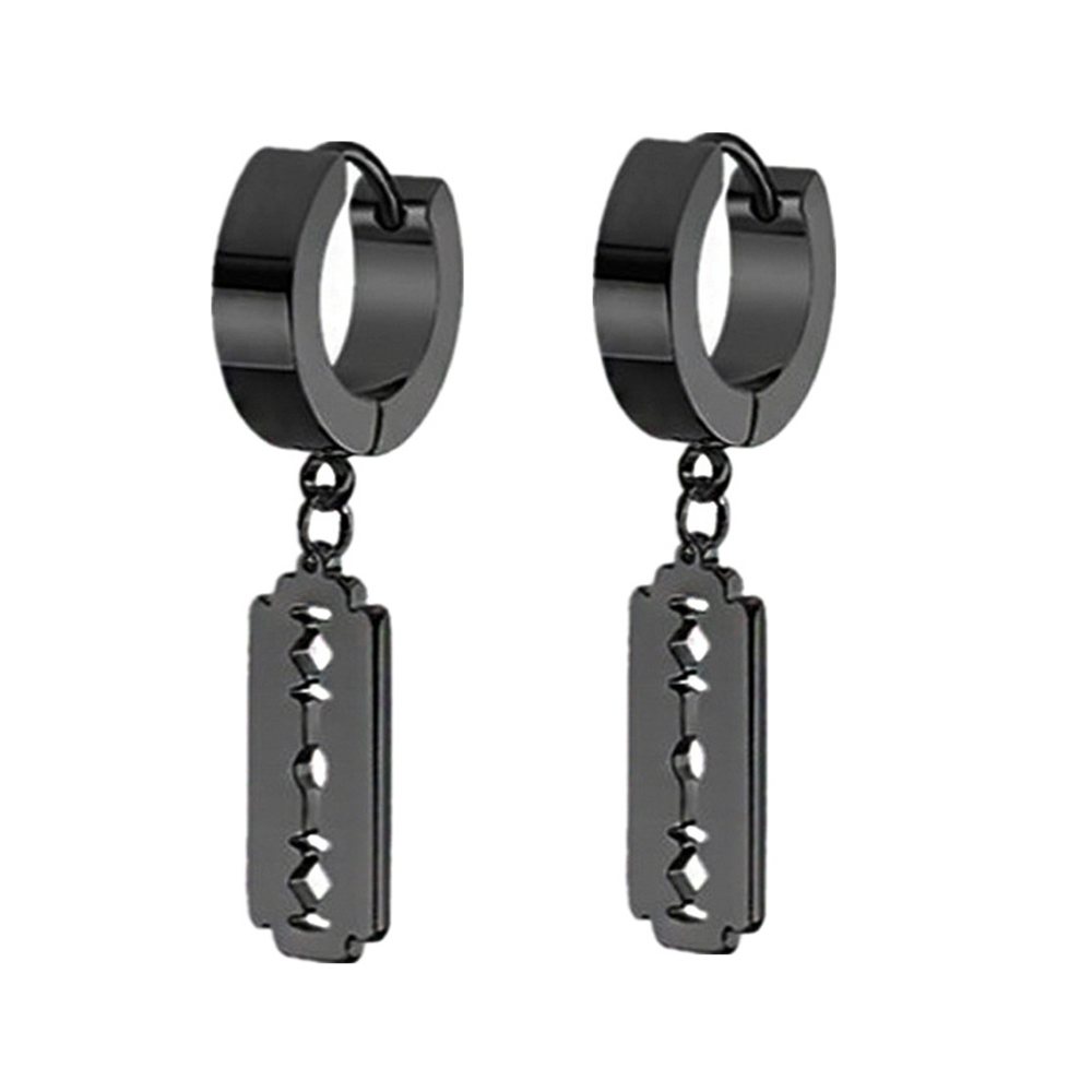 Black Punk Stainless Steel Women Men Hoop Earrings Small Trendy Round Cross Pendants Jewelry Accessories Earrings