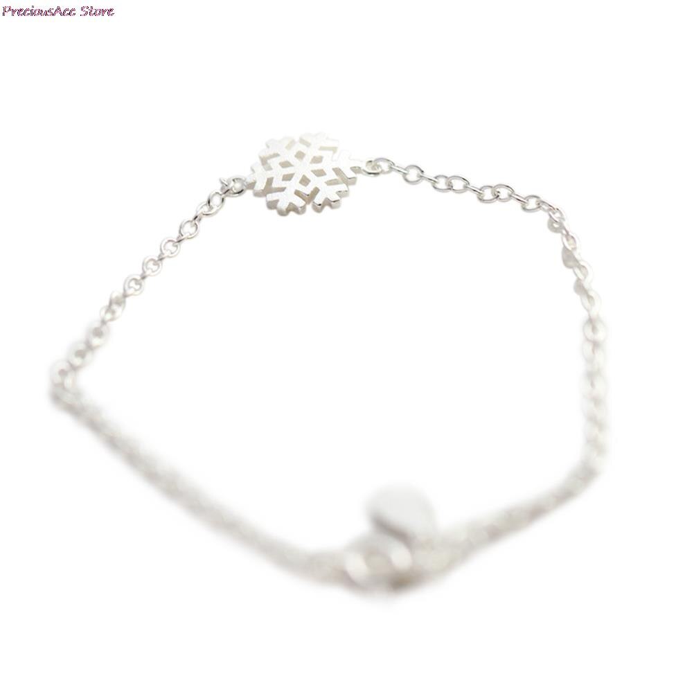 Moda Banhado A Prata Amor Charme Forma Delicada Cadeia Envoltório Pulseira de Inverno Do Floco De Neve Da Menina Das Mulheres Presente Da Jóia Da Dama de honra