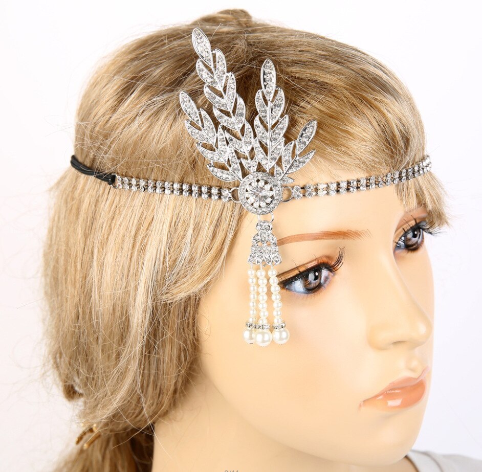 Bandeau à clapet grande Gatsby des années 1920, serre-tête de mariée avec perles Charleston, fête: Argent