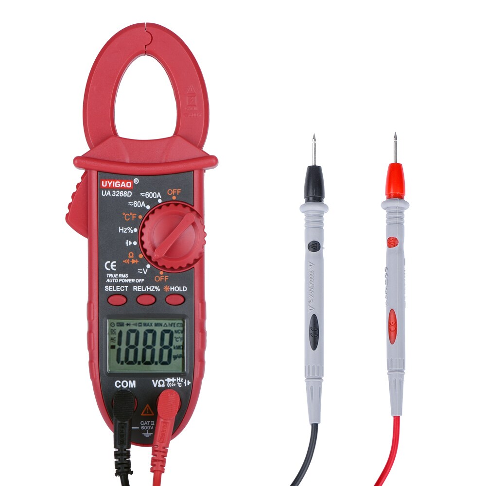 QHTITEC Multimetro Digital T-RMS Portable Clamp Meter Ammeter Volt Temp Capacitor Tester Repair Tool With Needle Tip Test Leads
