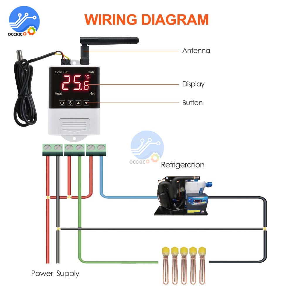 Controlador de temperatura inalámbrico con Wifi, termostato AC110-220V DS18B20, Sensor NTC, pantalla Digital, Control por aplicación para Smart Home y Aquariu