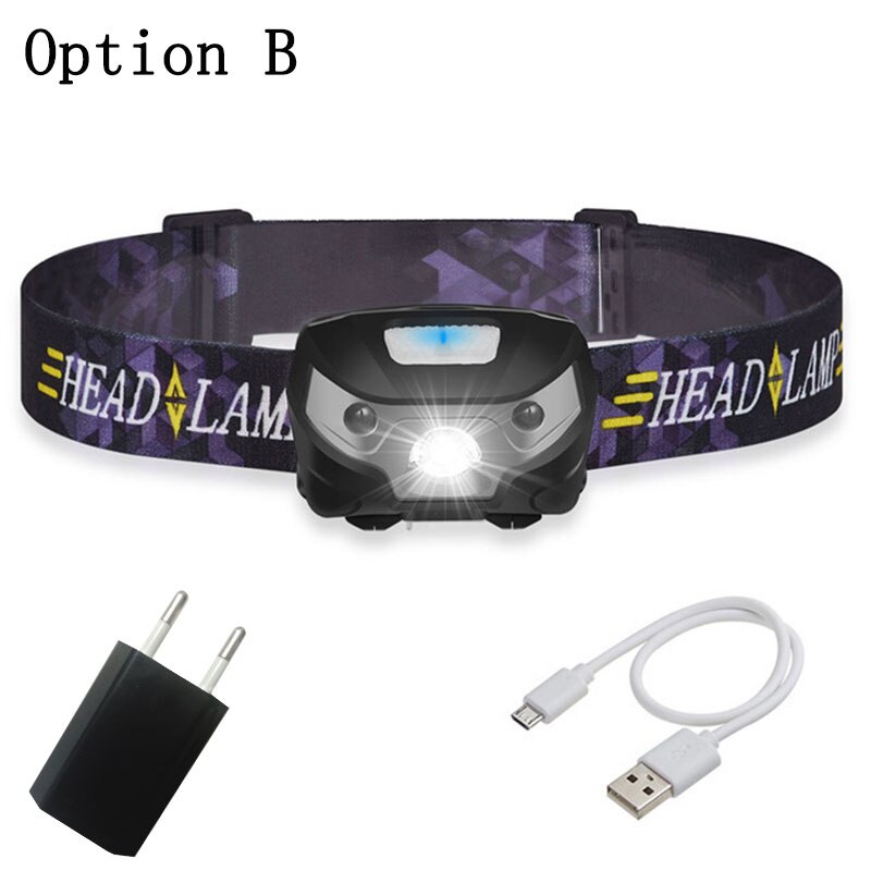 Z10 6000Lm potente linterna frontal recargable LED cuerpo Sensor de movimiento cabeza linterna de acampada lámpara con USB: Option B