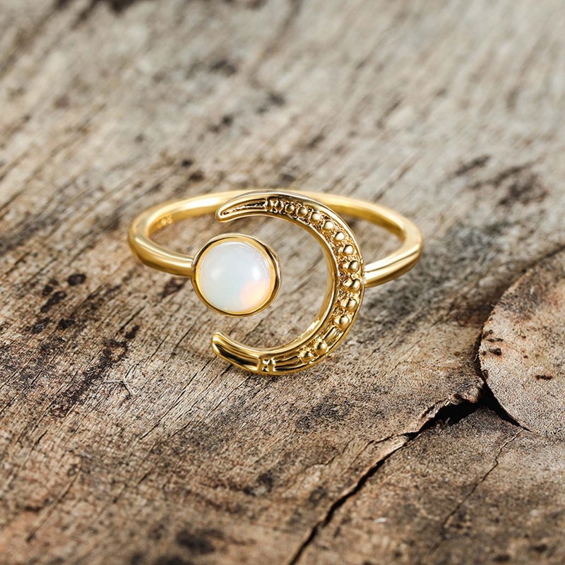 Vrouwelijke Kleine Maansteen Open Verstelbare Ring Bridal Engagement Ring Vintage Zirkoon Steen Trouwringen Voor Vrouwen
