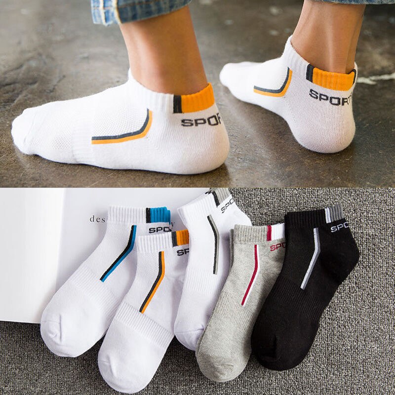 5 Pairs Men Socks Breathable Mesh Short Sports Socks Summer Autumn Cotton Sports Socks Absorb Sweat Ankle Socks Set Meias