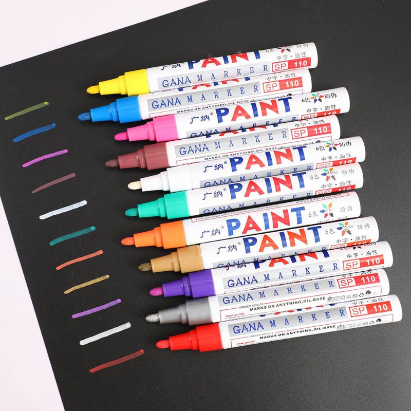 Lote de 12 unidades de bolígrafos impermeables de colores, marcadores de pintura permanentes para neumáticos de coche