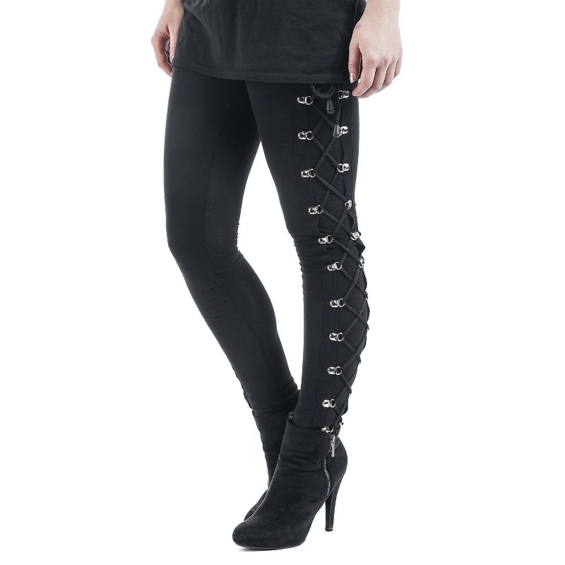 Gothic Street Style Leggings Frauen Dünne Schwarze Hosen Hohe Taille Butt Lifting Lace Up Leggings Outdoor Walking Hosen