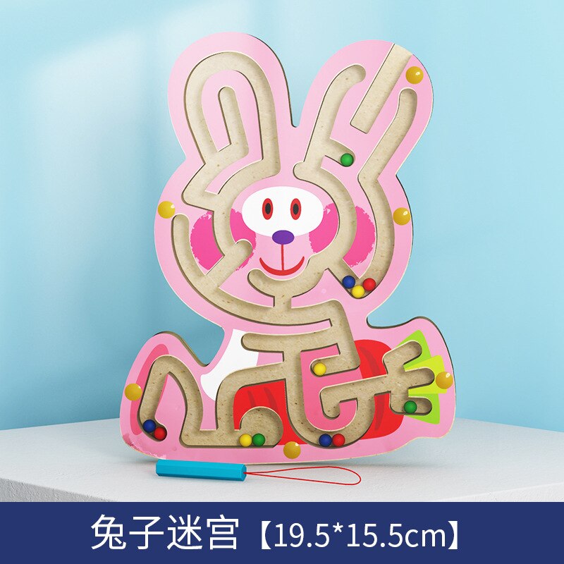 Wooden Maze Toy - Cartoon Animal Magnetic Pen Track - Early Education Learning: MWZ Rabbit