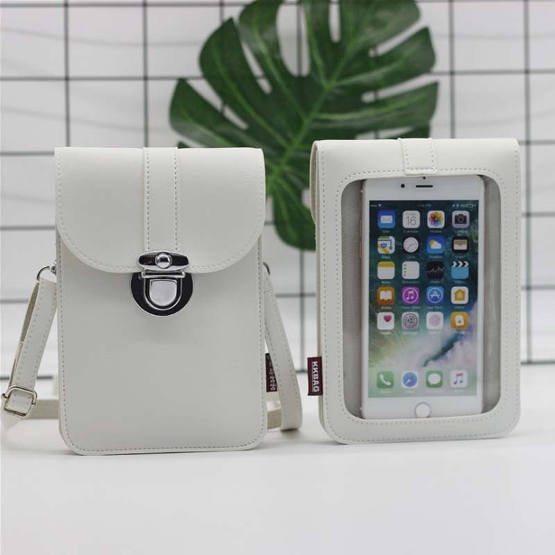 Subin Lederen Mobiele Telefoon Zak Touchscreen Schouder Pocket Portemonnee Pouch Case Neck Strap Met Back Hyaline Membraan: white