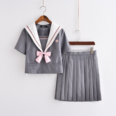 Autumn Summer Japanese School Uniform Harajuku Preppy Style JK School Uniform gray long short sleeves Women Suit: short sleeves / S