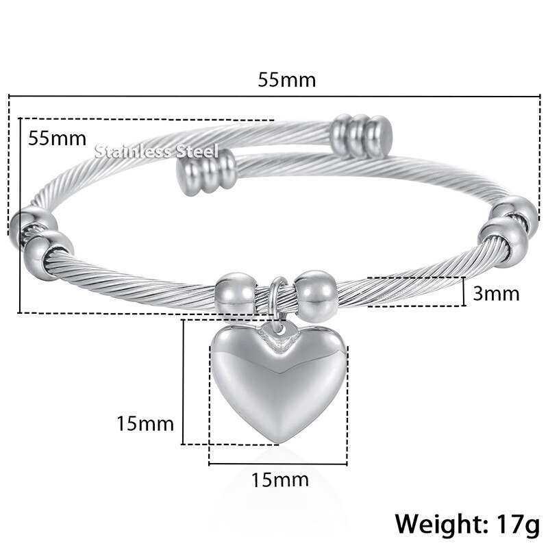 Kvinners armbånd hjerte tre hånd sjarm armring gull farge rustfritt stål armbånd for kvinne smykker 3mm kkgm 45: Kg193 sølv hjerte