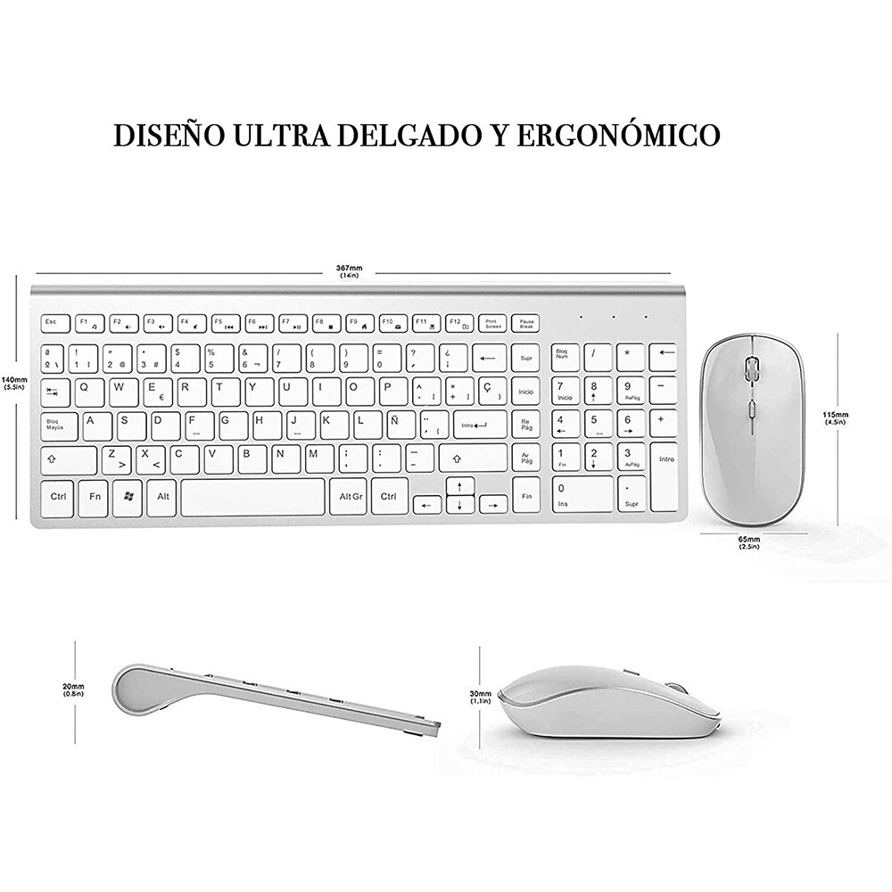Zienstar Spanish 2.4G Stable Connection Wireless Keyboard Mouse Set with USB Receiver for Macbook PC Laptop TV BOX and Smart TV