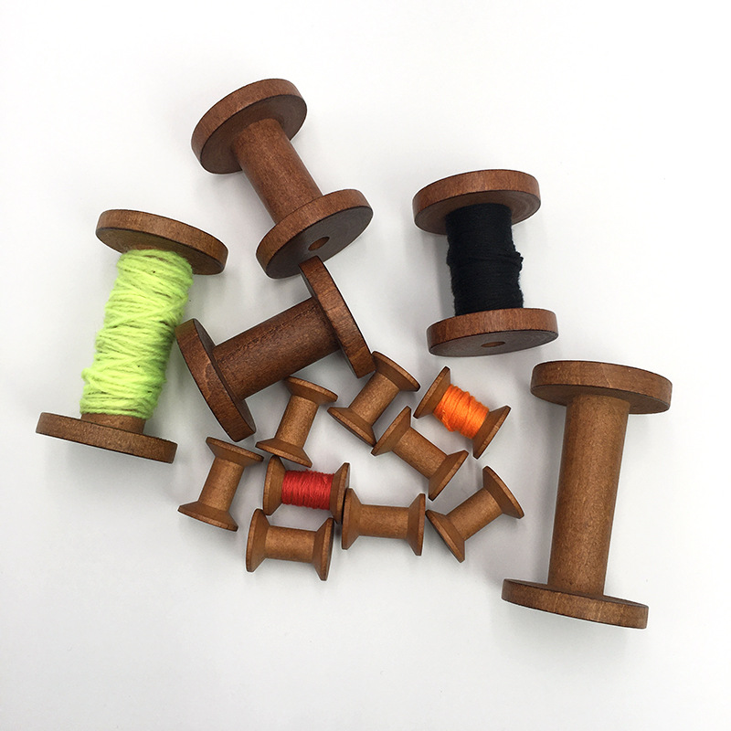 Vintage Wooden Spools DIY Reels Organizer for Sewing Ribbons Twine Wood Crafts Tools Thread Wire Spool Needlework Supplies