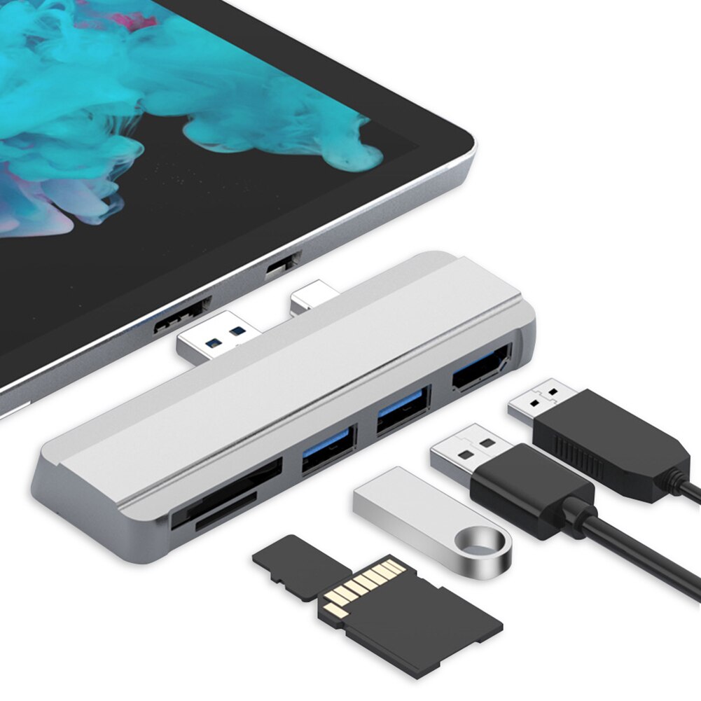 Hub USB 5 en 1 para Surface Pro 6/ Pro 5/ Pro 4 con 4K HDMI, compatible con 5 puertos USB 3,0, adaptador de lector de ranura para tarjeta de memoria
