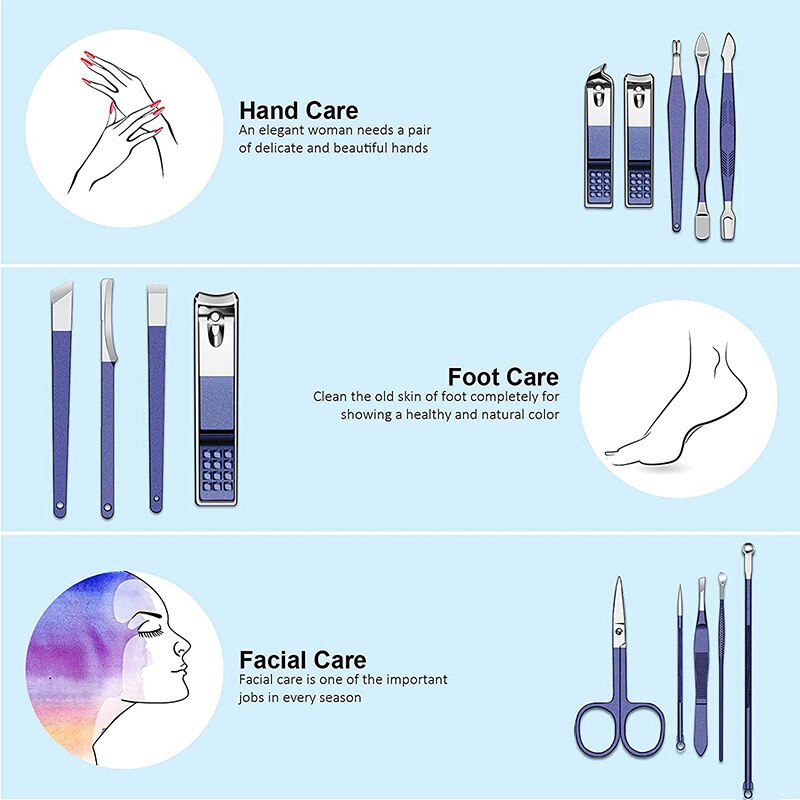 7/10/12/18 st/set manikyrset för professionell pedikyr nagelklippare verktygssats pedikyr i rostfritt stål med resefodral