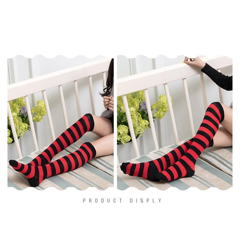 5 Colors Summer Girls Thin Knee High Socks for Children 3-6Y Red and White Striped Tube Long Socks Kids
