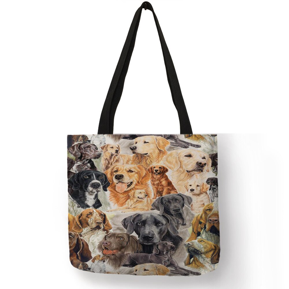 Linnen Praktische Shopping Handtas 3D Kat Golden Retriever Patroon Schoudertassen Vrouwelijke Strand Bakken Bolsas Feminina: 003