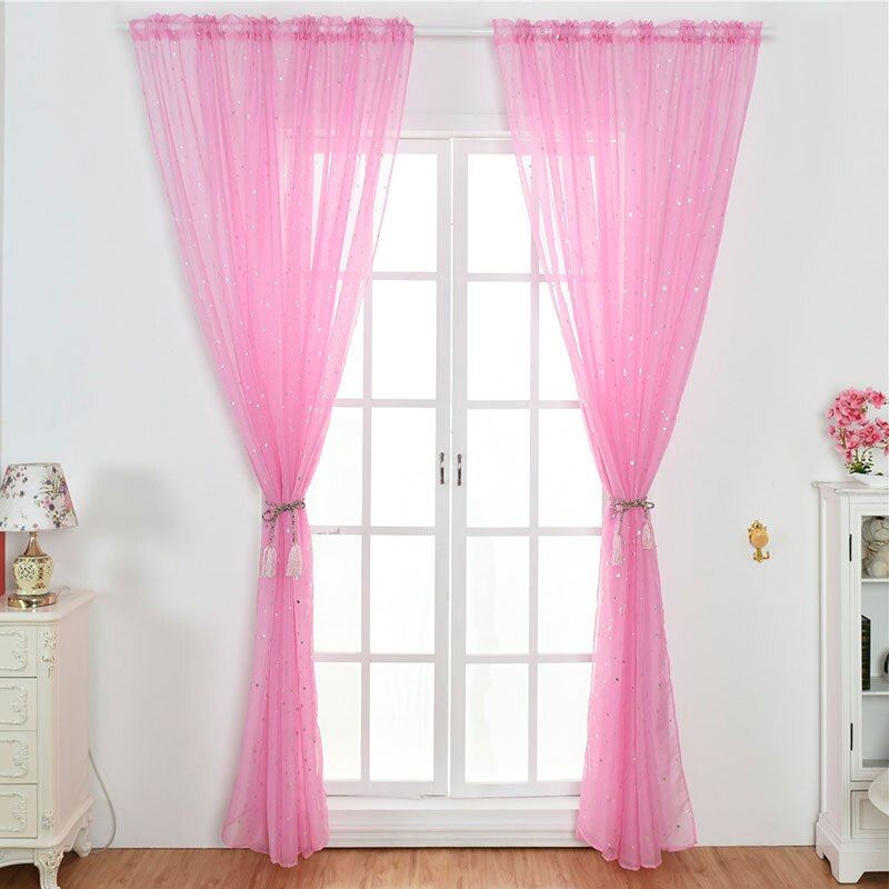 1Pc Shiny Silver Sterren Verduisterende Gordijnen Voor Kinderen Kind Slaapkamer Koreaanse Stijl Venster Voile Tule Gordijnen Voor Woonkamer