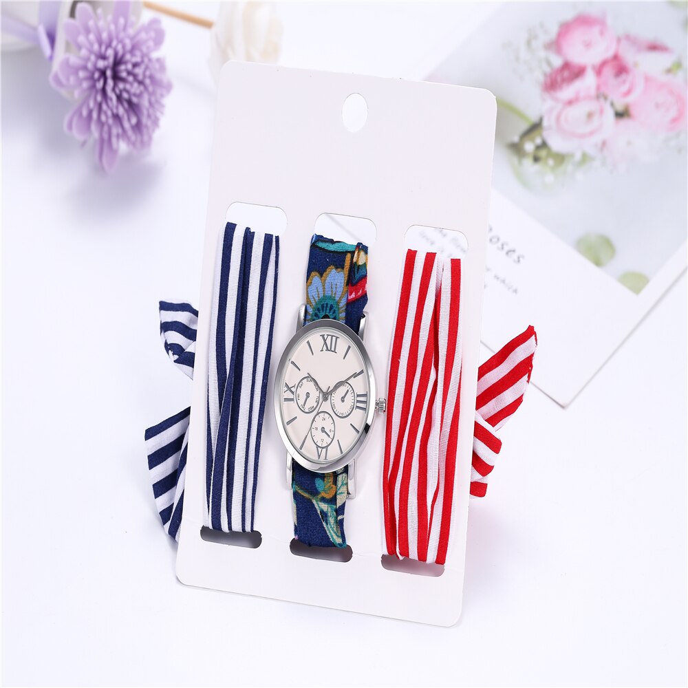 Conjunto de relojes de pulsera para mujer, Set de 3 unidades de relojes informales, bufandas de seda, cinta,: 2