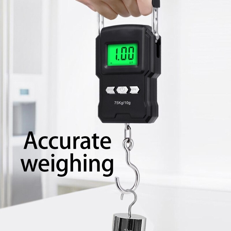 Fishing Scales 165lb/75kg Electronic Weighing Balance Digital Hanging Hook Scale Backlit LCD Screen Measuring Scales Gadget 4XFA