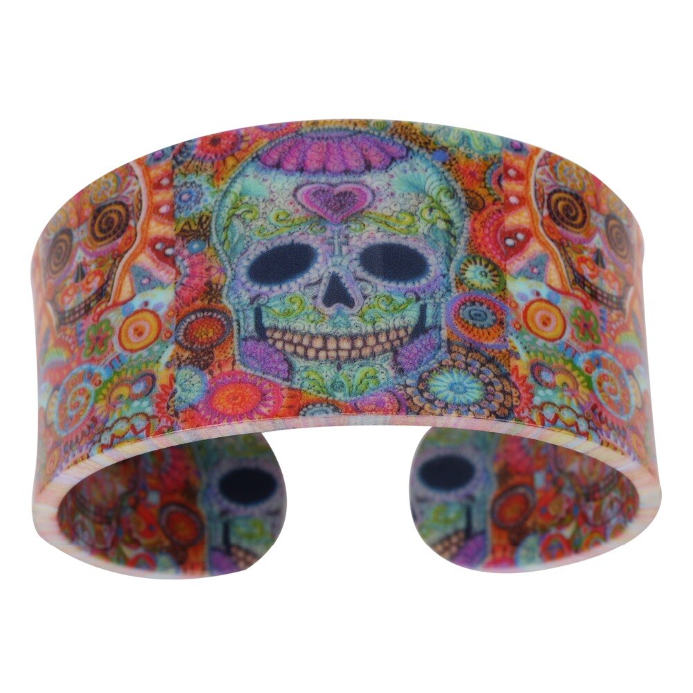 Bonsny Acrylic Skull Pattern Wide Love Halloween Bracelets Bangles For Women News Jewelry Party Accessories
